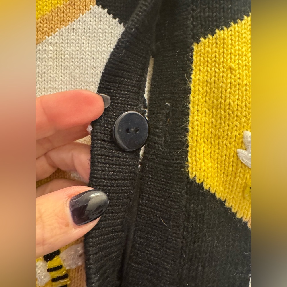 RARE Storybook Knits Bumble Bee Themed Cardigan Sweater Button Beaded Medium - Picture 4 of 8